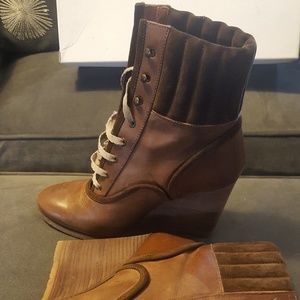 Authentic chloe candela  boots wedge booties brown